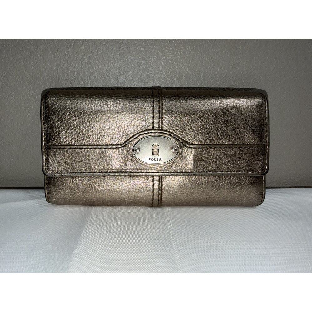 Fossil Maddox Trifold Wallet Organizer In Bronze Pewter Metallic Color